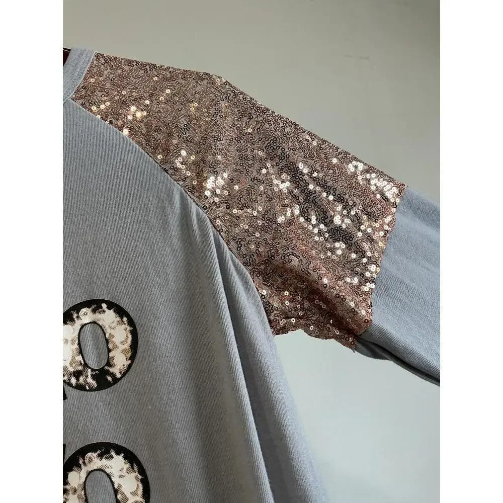 Women's Novelty Long Sleeve Holiday Shirt with Sequins Occassion Festive size M - Picture 3 of 7